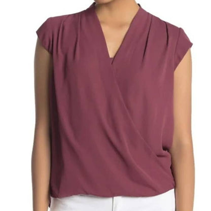 Halogen Draped Surplice Cami Insert Pullover Blouse XL Burgundy NWT FAUX WRAP