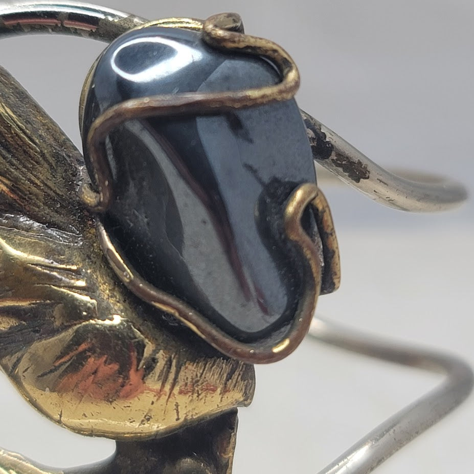 Vintage Molten Brutalist Sculptural Mixed Metal Cuff Bronze & Polished Hematite