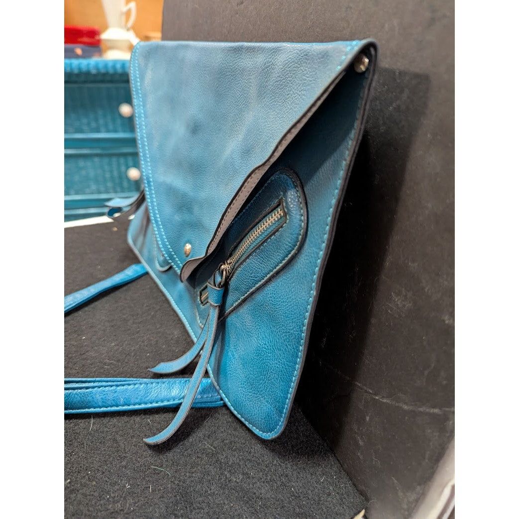 Vegan Faux Pebbled Leather BLUE TEAL bag Clutch shoulder Purse Front zip pockets