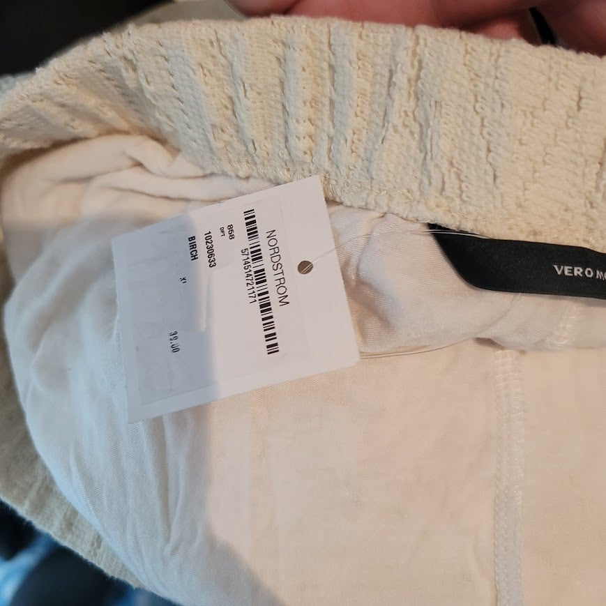 Vero Moda Birch Cream Size XL Lined Lace Pom Pom Mini Skirt Elastic Waist
