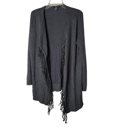 Tracy M Tassel Open Front Poncho Sweater Long Sleeve Charcoal Large cardigan