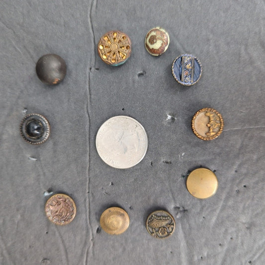 LOT C of 10 Antique Vintage Victorian Brass Mixed Materials Buttons ESTATE FIND