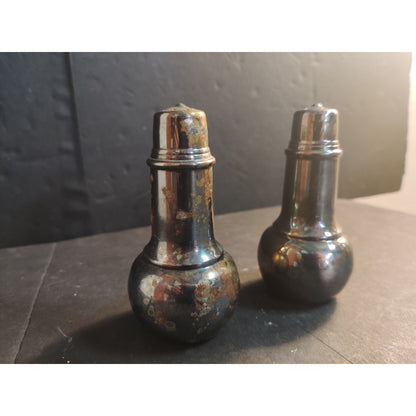 Vintage Metal Salt And Pepper Shakers Pair Tarnished No Stoppers