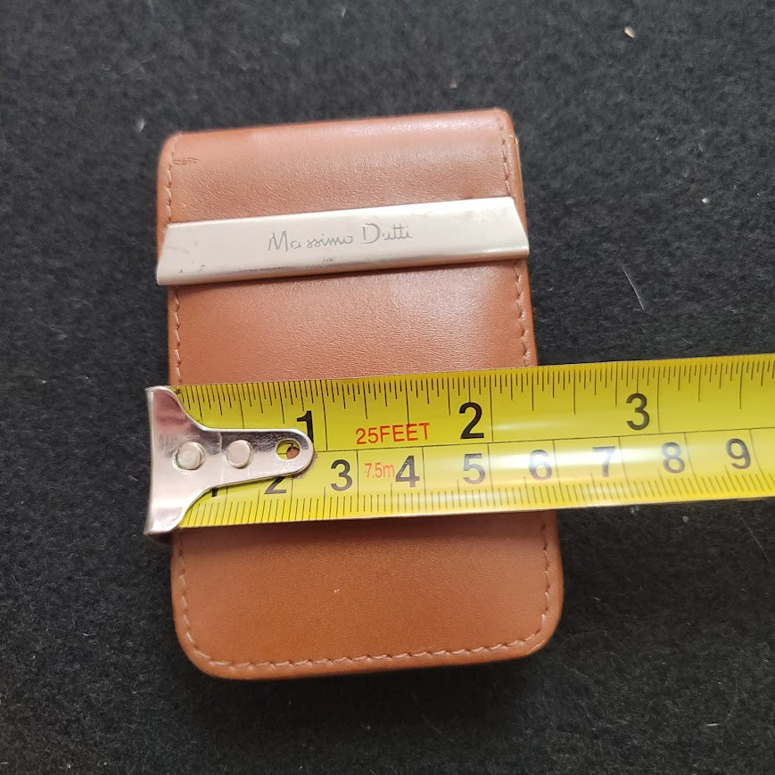 Vintage 60s Massimo Dutti Travel Case Empty Camel leather Vanity Nail Flip Top