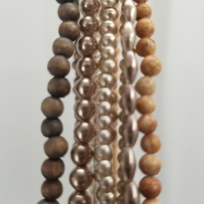 Marvella Multi strand pearl gold necklace and 2 brown stone for stacking