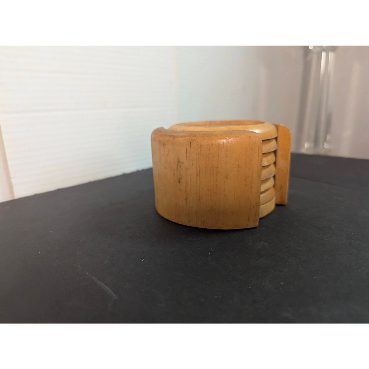 Vintage Mid Century Modern Wooden Drink Coasters Set of 6 with Holder