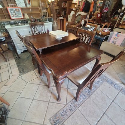 Secondhand Sandies: Dining Table w/ leaf and 6 Chairs Dark Walnut Stain