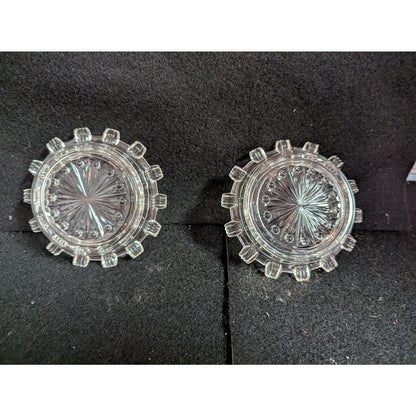 Vintage Federal Glass Clear Sunburst Starburst Coasters / Trinket Dishes - Pair