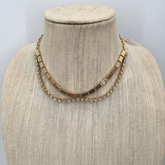 Vintage Necklace Matching Clip On Earring Gold Crystal Choker Style Reticulated