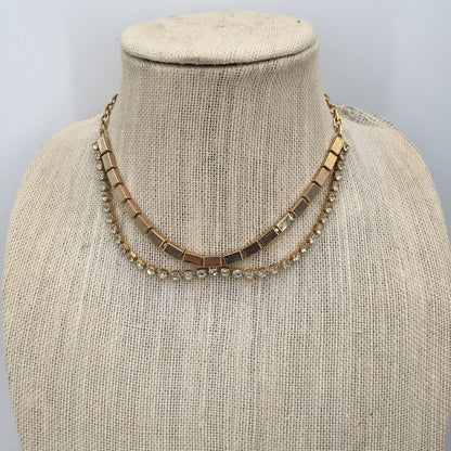 Vintage Necklace Matching Clip On Earring Gold Crystal Choker Style Reticulated