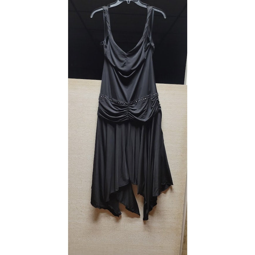 BCBGirls Size Large Black Hankerchief Hem Dress VNeck DANCE TANGO y2K