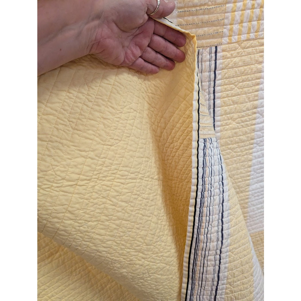 Nautica Galewood Yellow Blue Stripe quilted bedspread blanket King Cotton