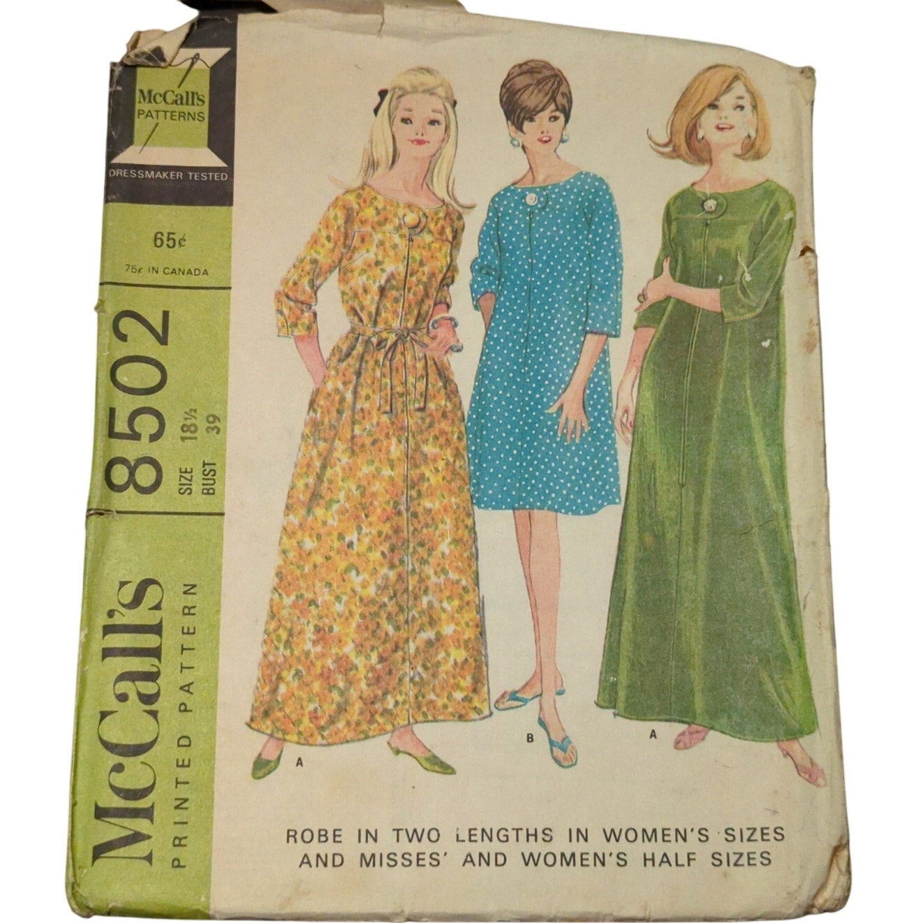 McCalls 8502 Size 18.5 Bust 39 Vintage Sewing Pattern