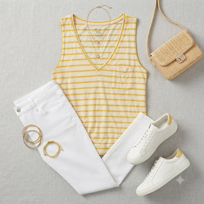 Madewell NWT Yellow White Striped Tank Top Medium Casual Festival Boho Sleeveles
