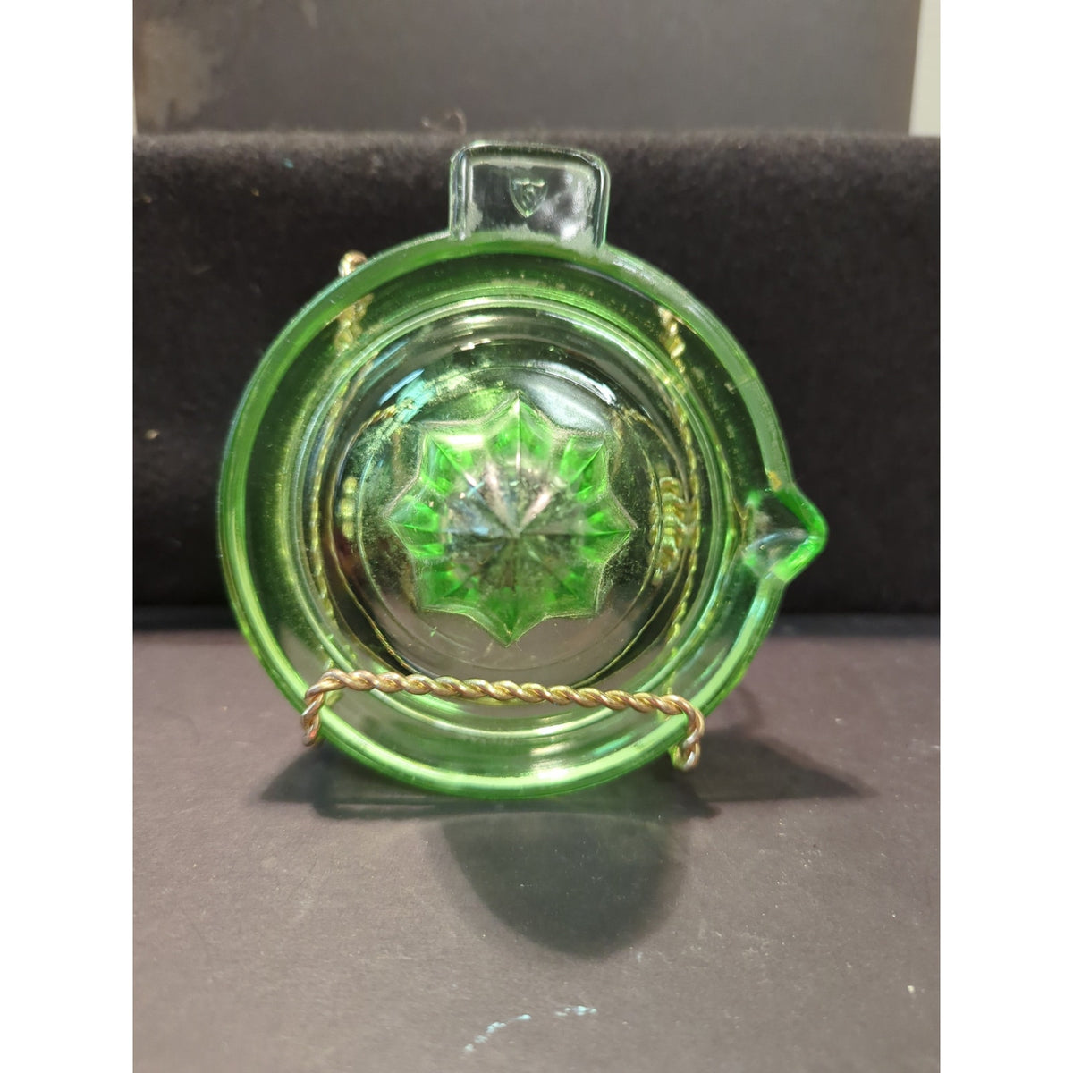Vintage Federal Glass Green Uranium Juice Reamer with Tab Handle Kitchenware