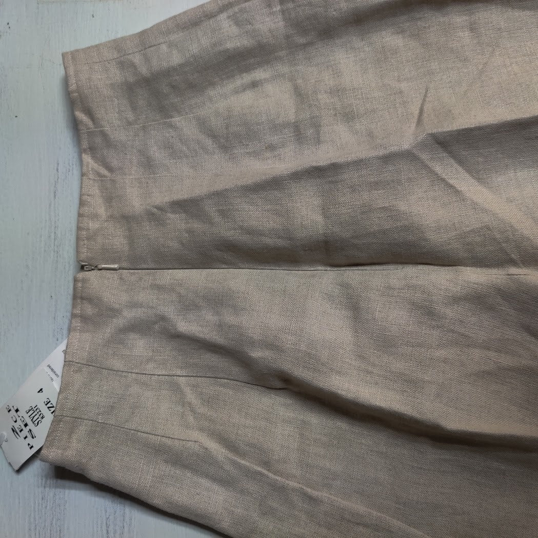 Donna Morgan Vintage Tan Linen Embroidered Pants Coastal Luxury High Waist 4