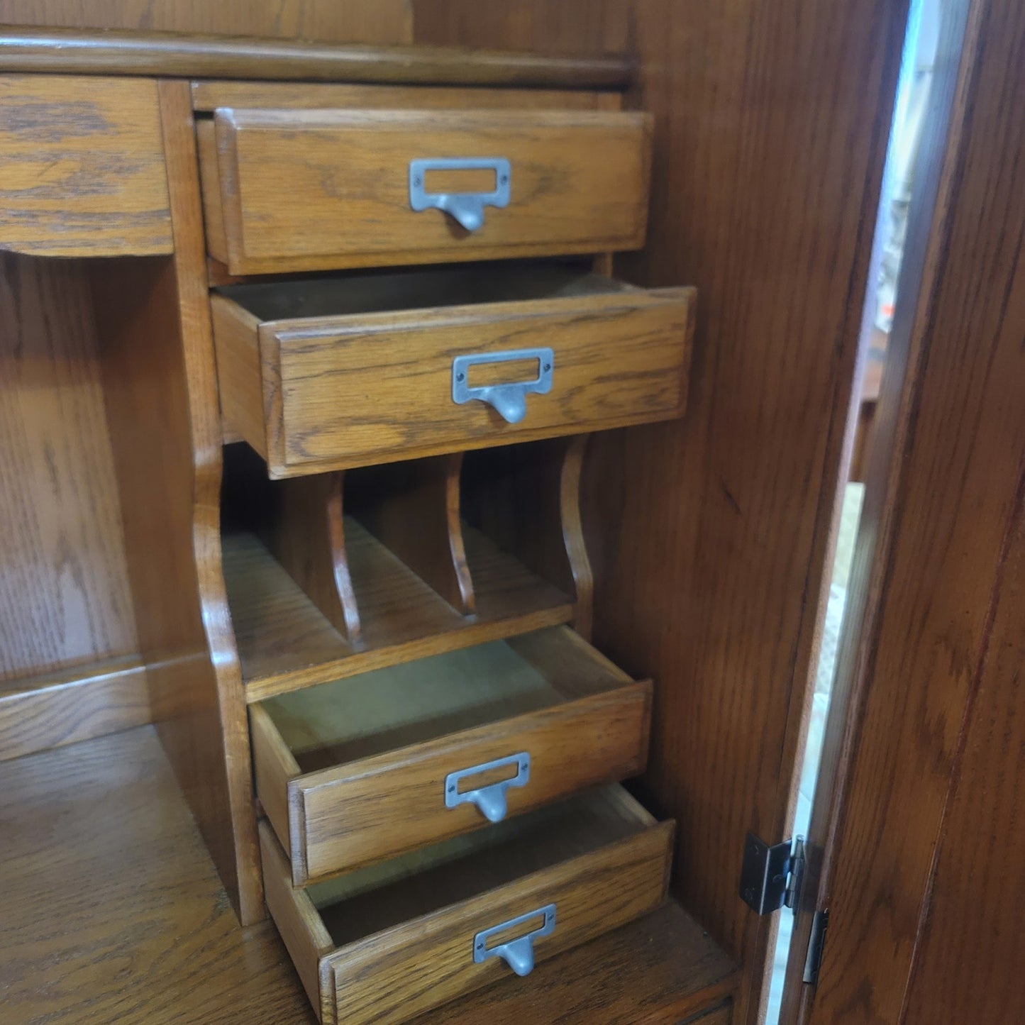 Secondhand Sandies; Solid wood leaded glass office desk crafting cabinet double door