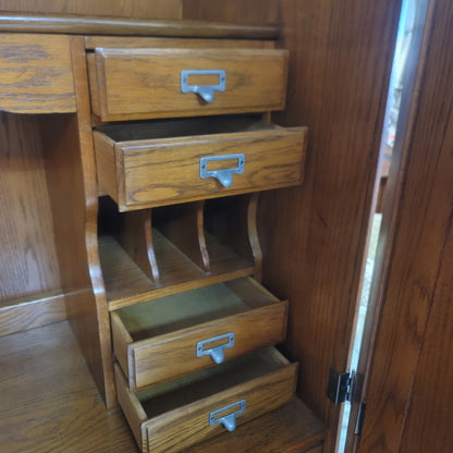 Secondhand Sandies; Solid wood leaded glass office desk crafting cabinet double door
