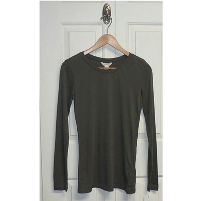 Caslon Long Sleeve Scoop Neck Pima Cotton Tee in Grey Beluga LARGE NEW $29