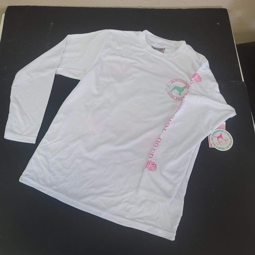 Southern Girl SWIM NEW Long Sleeve Shirt polyester YOUTH RASH GUARD WHITE MEDIUM