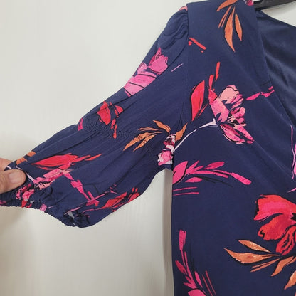 Vince Camuto Floral Blue Midi Dress Size 12 NEW $178  1/2 Sleeve Casual Career