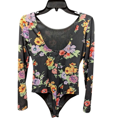 Wayf floral Black long sleeve Bodysuit scoop neck open back Size Small NEW