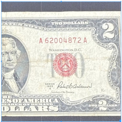 Paper Currency Bank Note USA Paper Money $2 Series 1953 A red seal priest