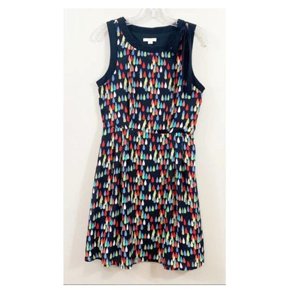 Tulle Retro 60s Fit Flare Dress Sleeveless Raindrop Multi-Color Small neck scarf