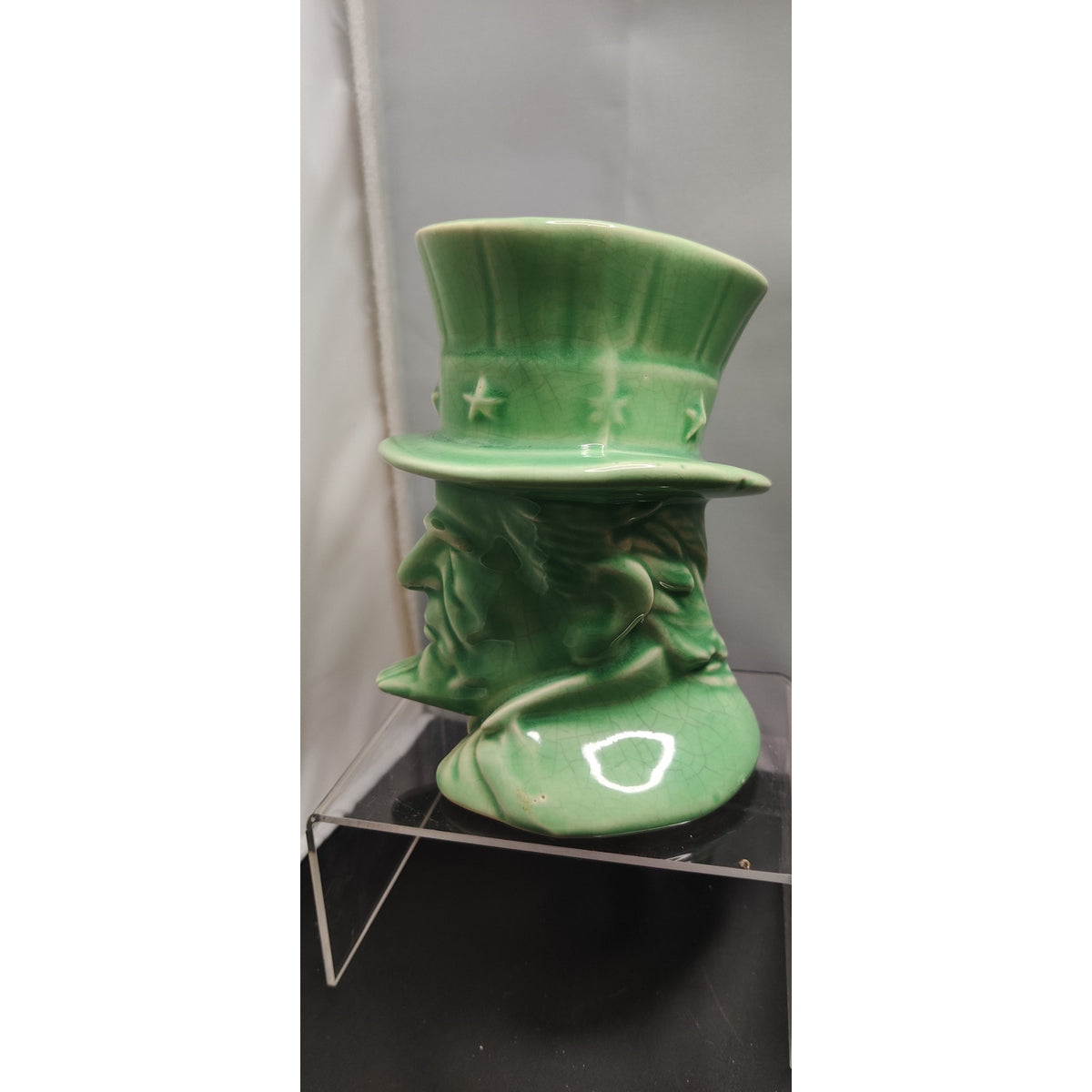 Vintage 1950 Vase Uncle Sam Green Top Hat HeadVase Planter Figurine Collectible