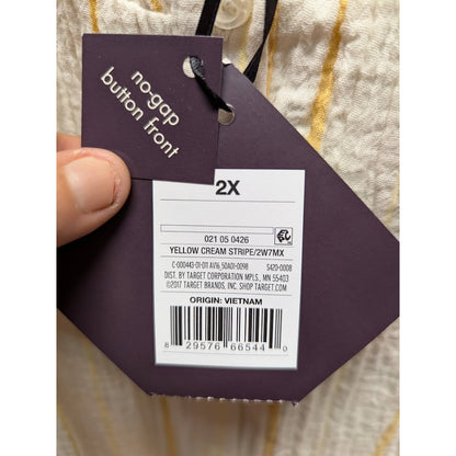 Ava & Viv Size 2X Plus Blouse Top Yellow Cream Stripe Cotton blouson long sleeve
