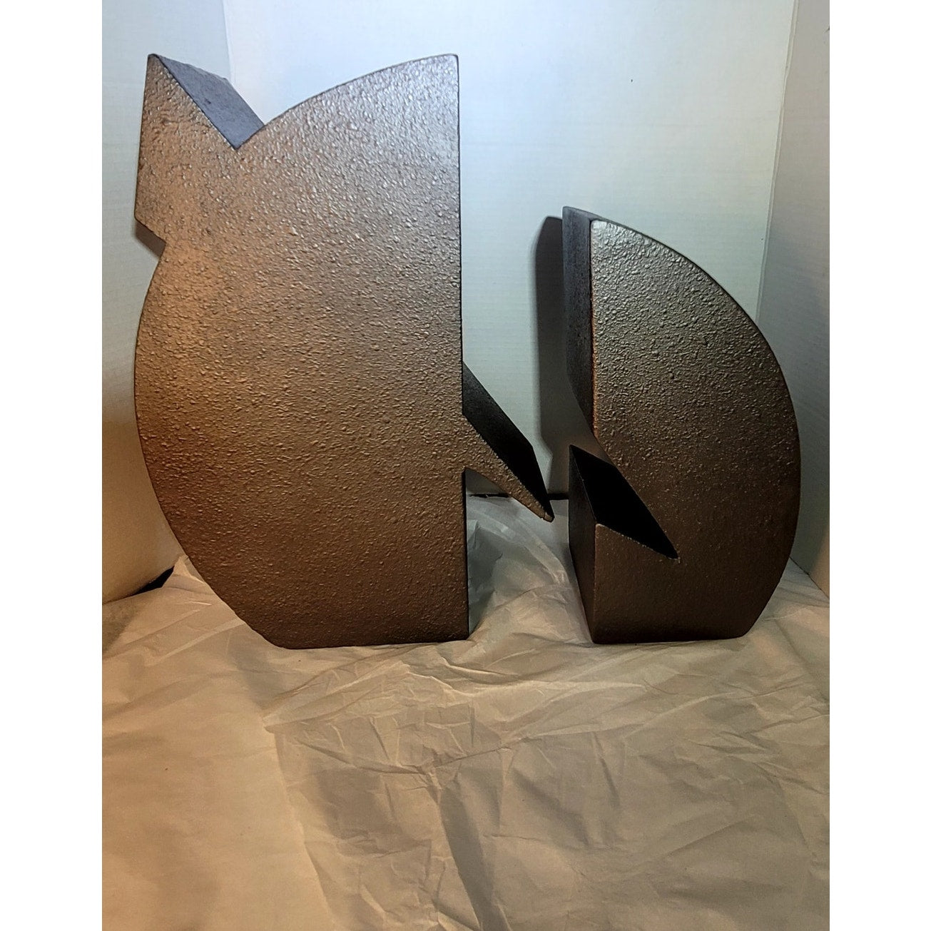 Abstract Modernist MCM sculpture textured 2 pc. Modernist Bronze Color