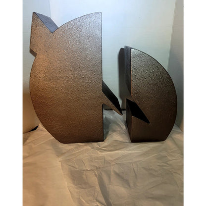 Abstract Modernist MCM sculpture textured 2 pc. Modernist Bronze Color