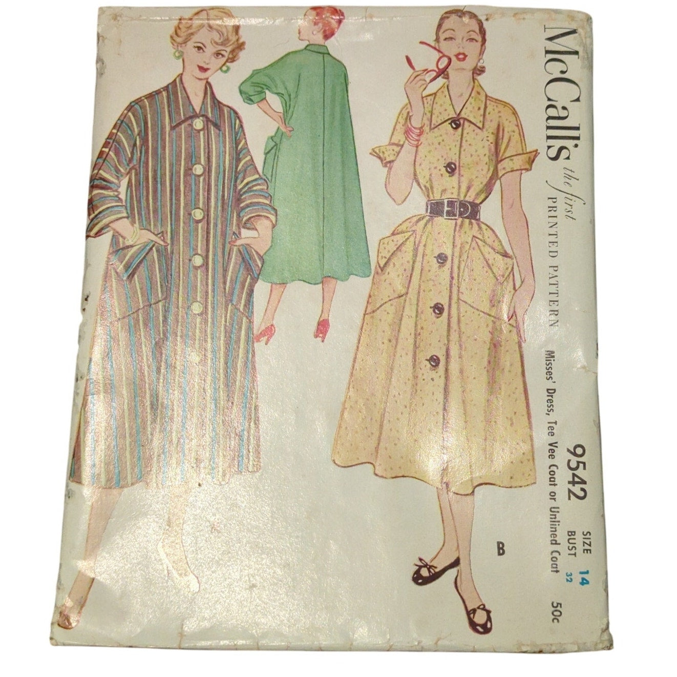 McCalls 9542 Vintage Sewing Pattern Size 14 Bust 32 Misses Dress Two View Coat