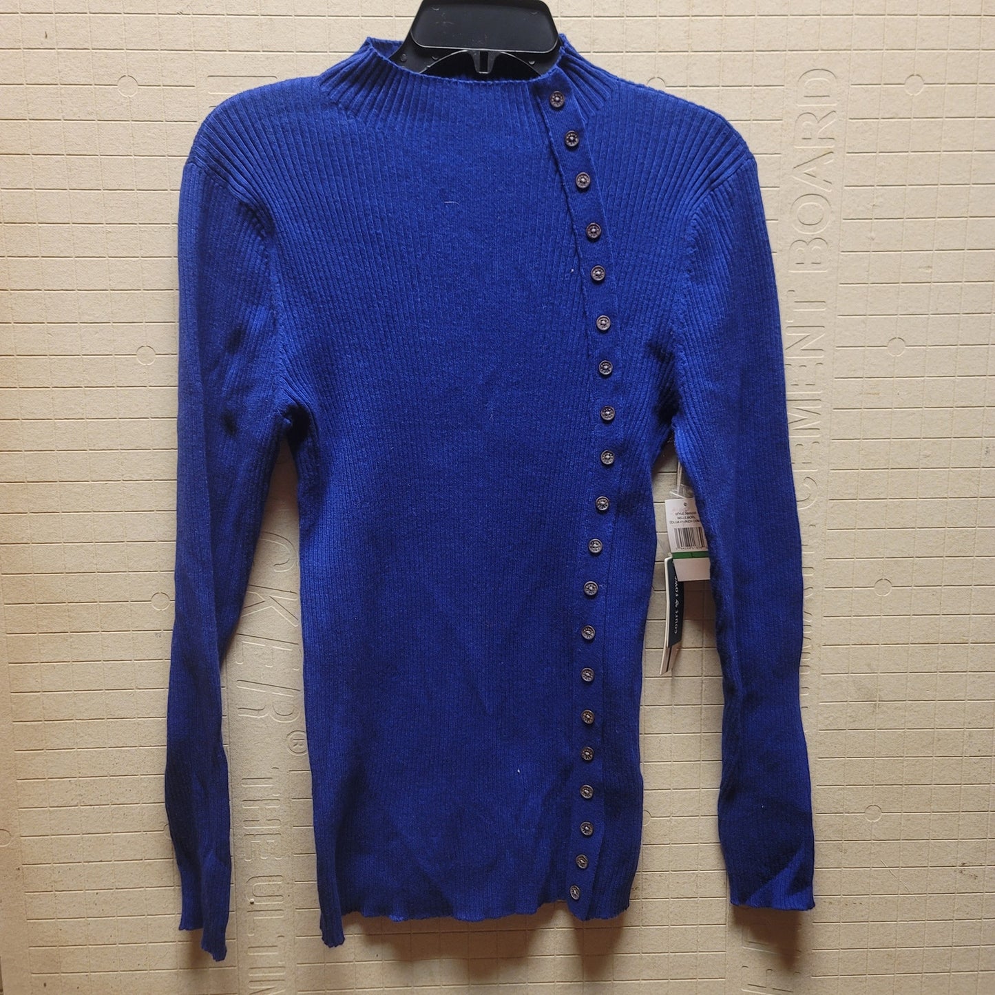 COURT rowe Belle Noel Cobalt Blue Ribbed Button Side Detail Sweater Large