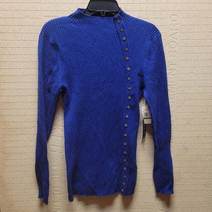 COURT rowe Belle Noel Cobalt Blue Ribbed Button Side Detail Sweater Large