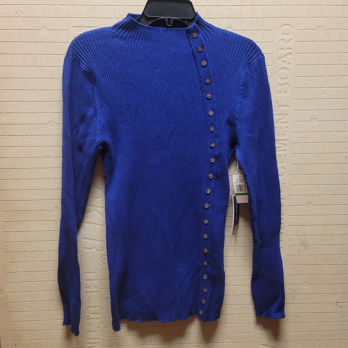 COURT rowe Belle Noel Cobalt Blue Ribbed Button Side Detail Sweater Large