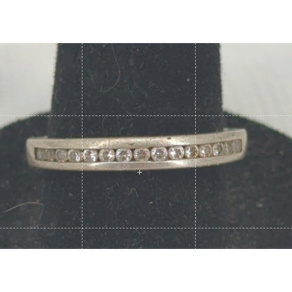 Vintage Minimalist 925 Silver Diamond Accent Stackable Band Ring