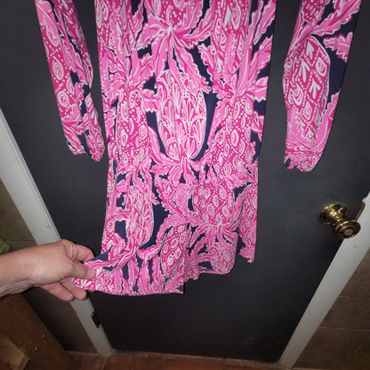 Lilly Pulitzer Size Small Romper Pink Navy Blue coco safari pineapple print