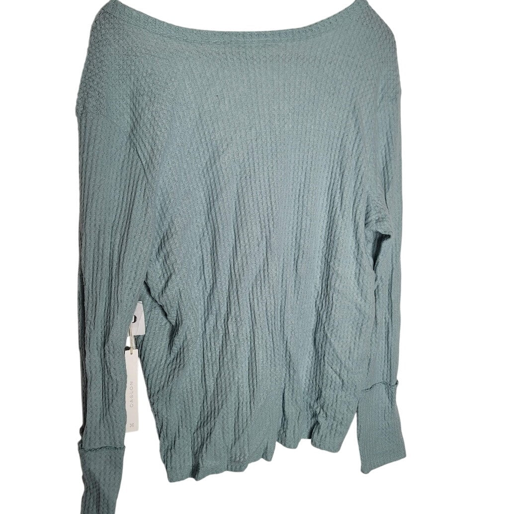 Caslon Size Medium Textured Knit Thermal Shirt Blouse Top NEW Blue Mineral