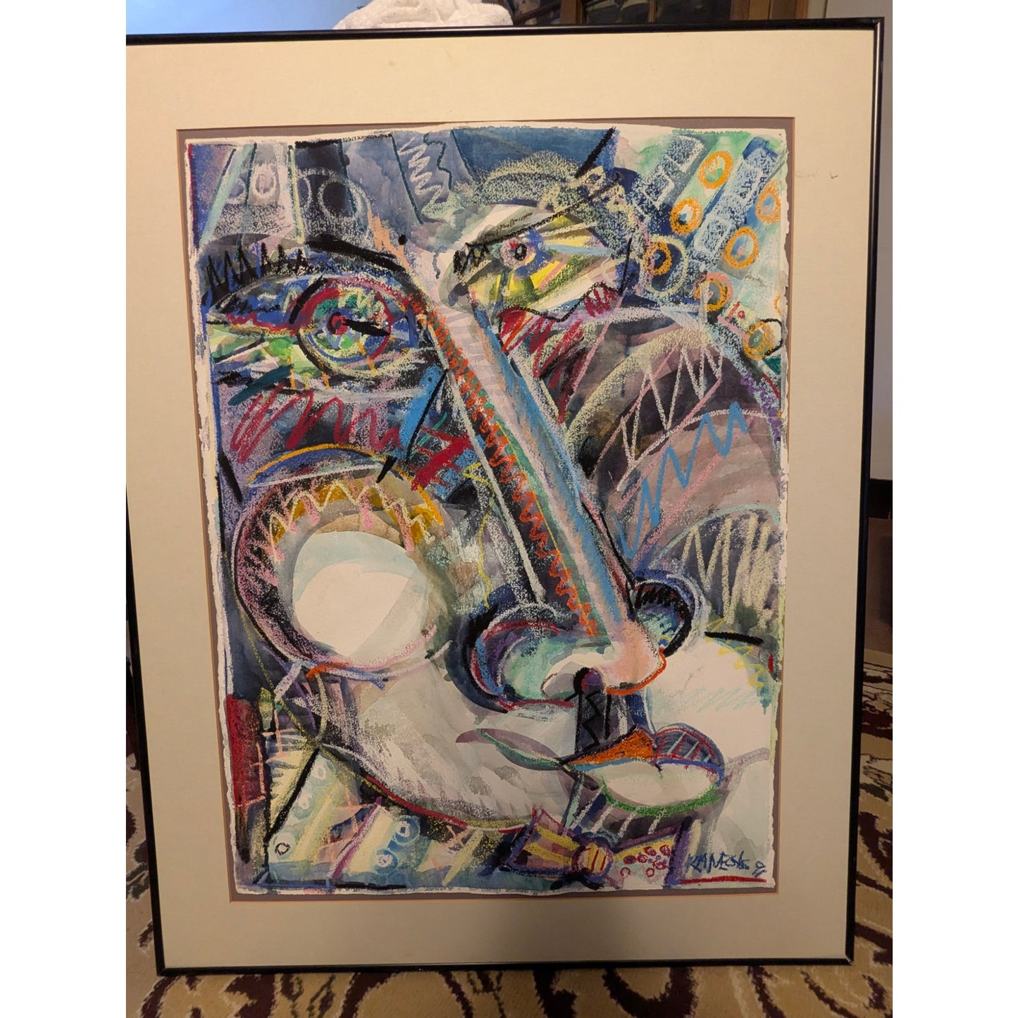 Mark Vranesh Original Abstract '91 Neo-Brutalist Face 30" x 22 Fusion Watercolor