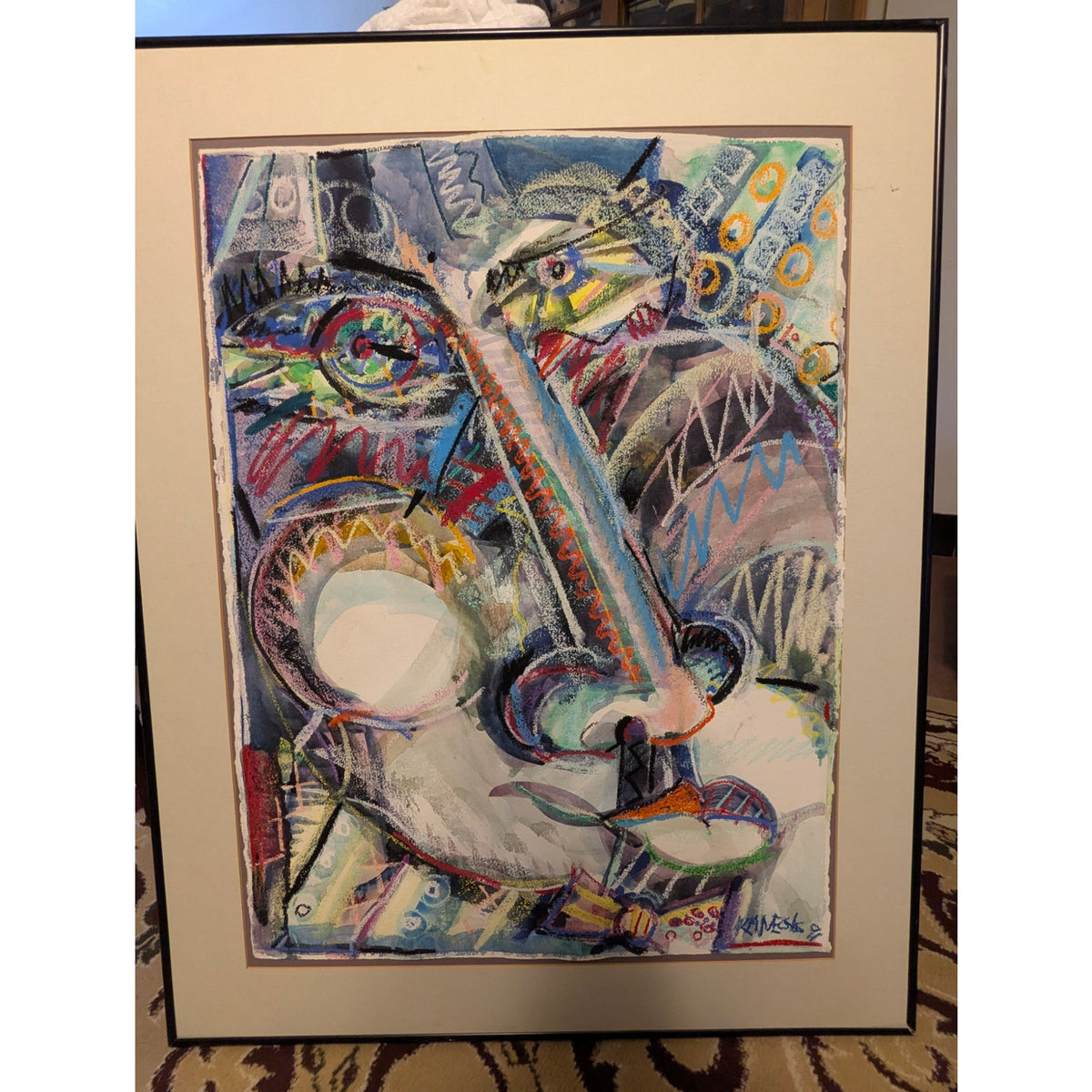 Mark Vranesh Original Abstract '91 Neo-Brutalist Face 30" x 22 Fusion Watercolor