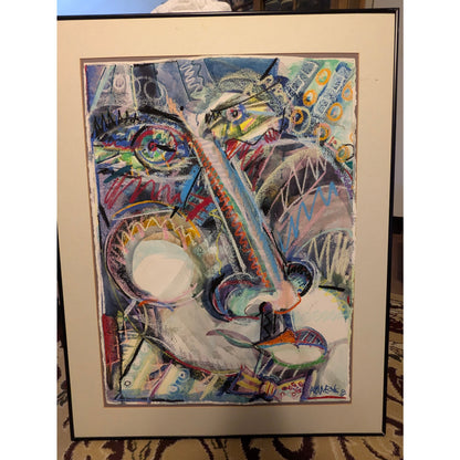 Mark Vranesh Original Abstract '91 Neo-Brutalist Face 30" x 22 Fusion Watercolor