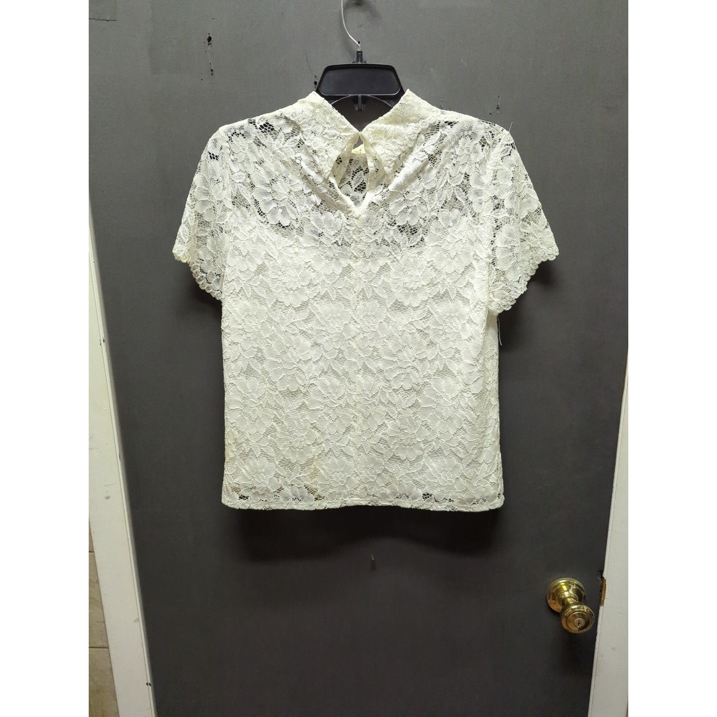 Vintage Laundry by Shelli Segal White Lace Blouse Sheer Collar Top Flawed Small