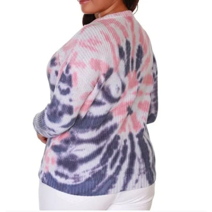 belle by belldini tie dye lace-up sweater navy/pink guava SMALL new PULLOVER