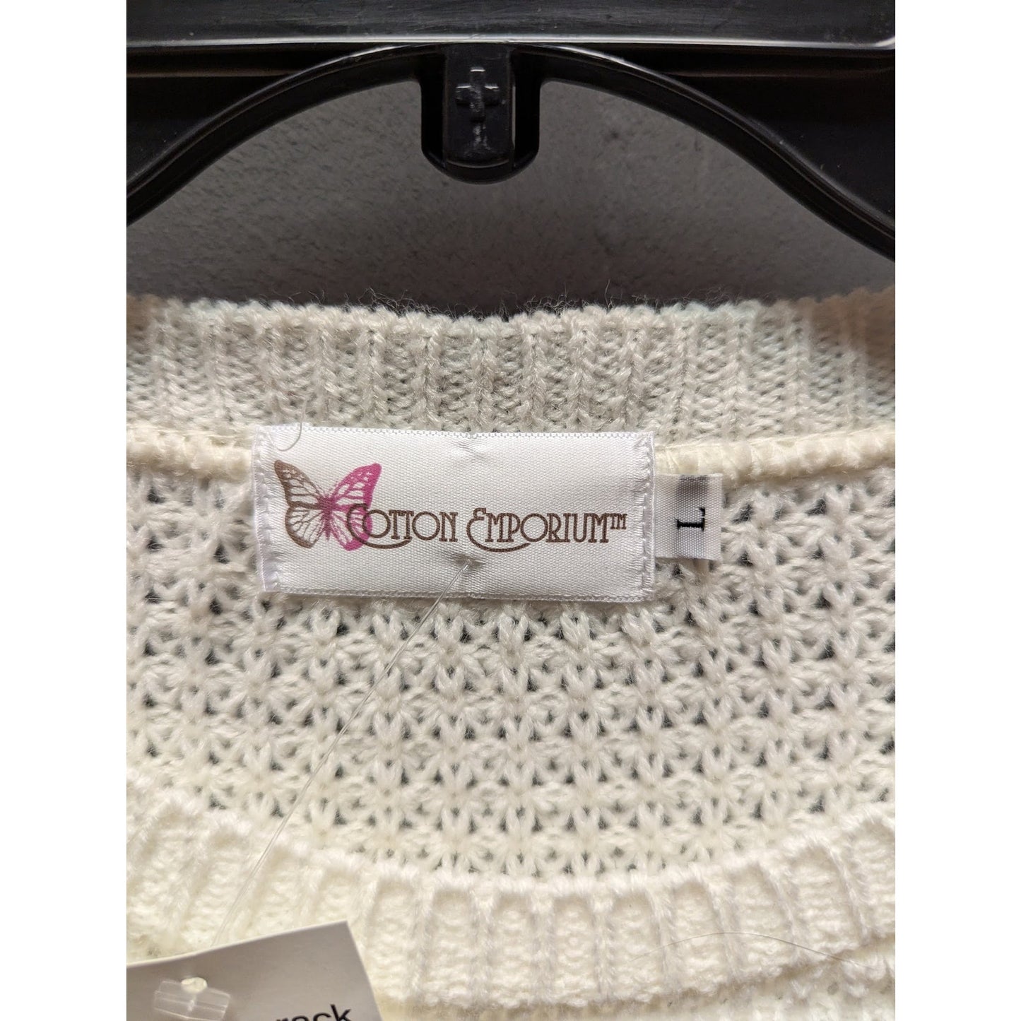 Cotton Emporium size Large Knit Ivory open weave sweater long sleeve NEW