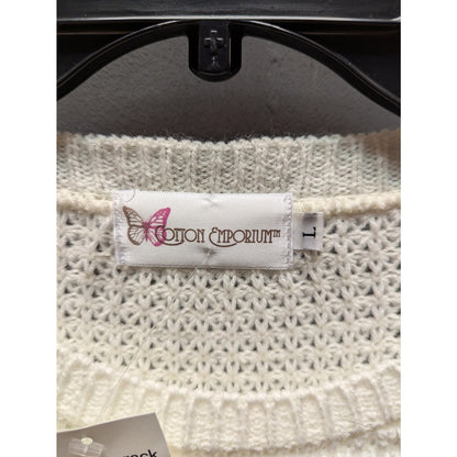 Cotton Emporium size Large Knit Ivory open weave sweater long sleeve NEW