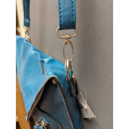Vegan Faux Pebbled Leather BLUE TEAL bag Clutch shoulder Purse Front zip pockets