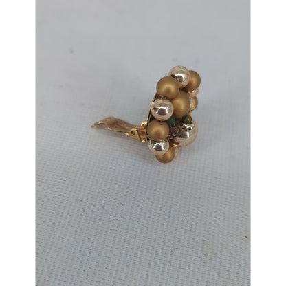 Vintage Mid Century Gold Tone Cluster Bead Clip On Earrings Japan Retro Charming