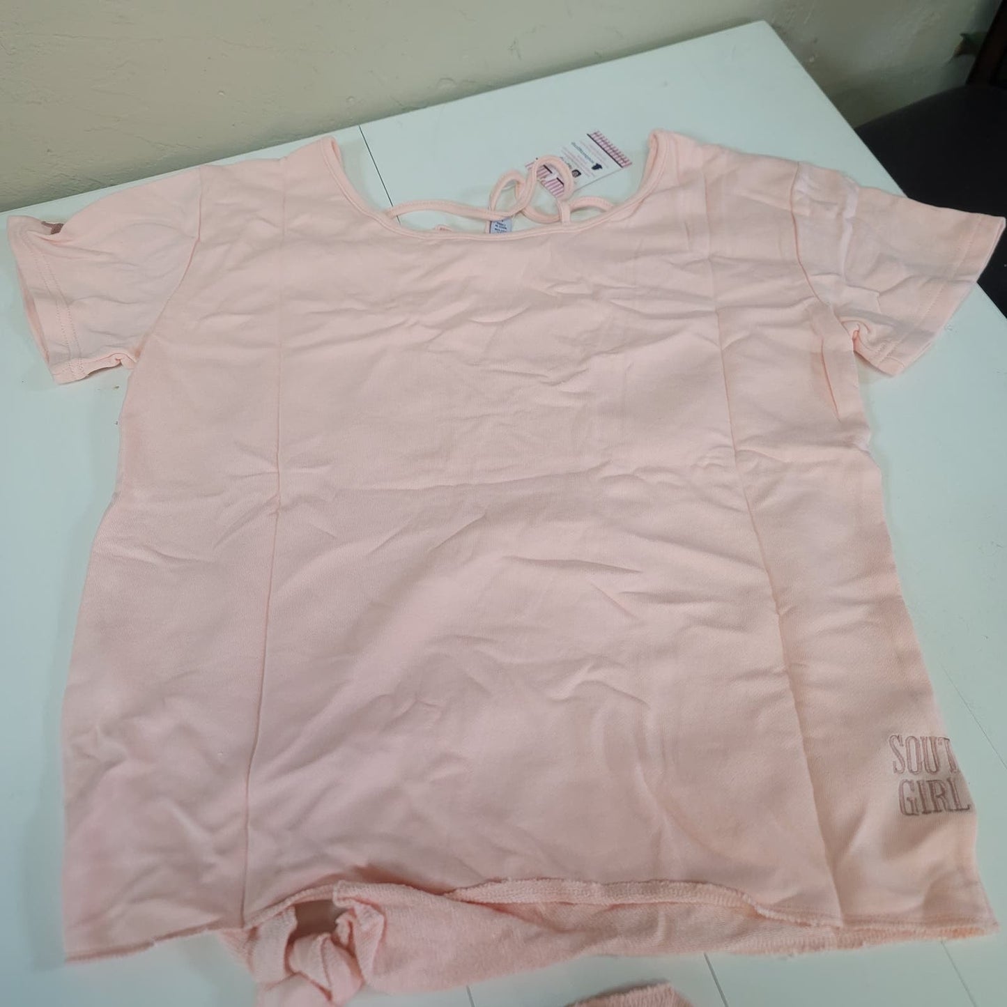Southern Girl Prep Peach 100% Cotton Short-sleeved Shirt Top Blouse NEW SMALL