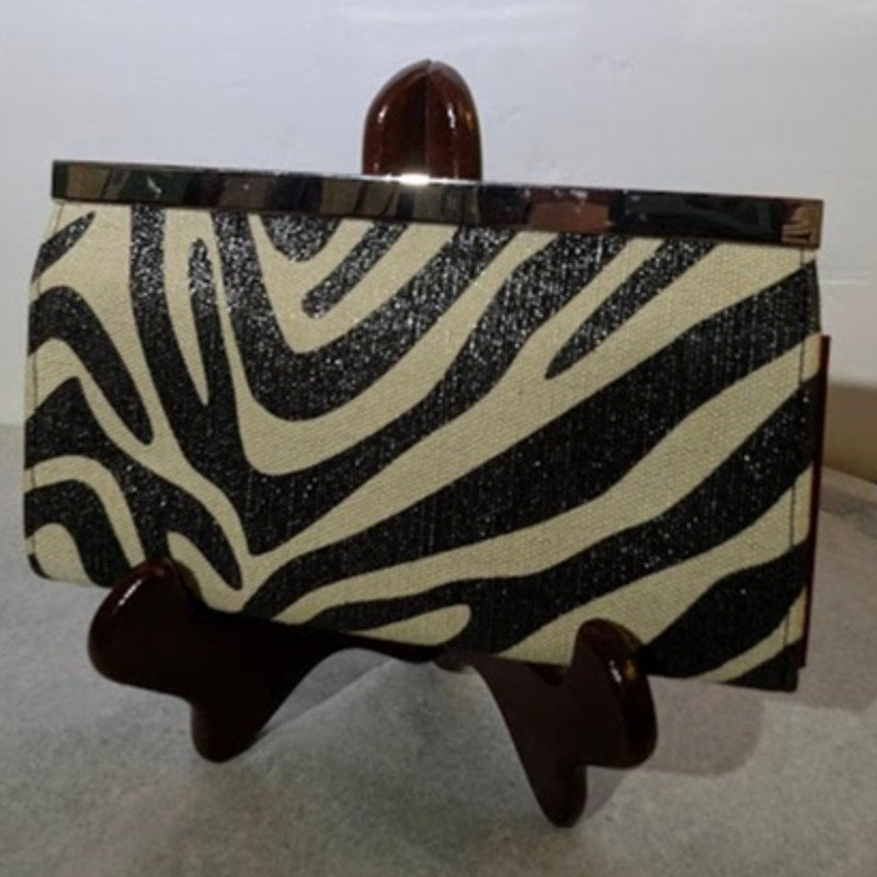 Zebra Print Frame Clutch Wallet Organizer Red Interior Vintage Y2K Pop Glam Punk